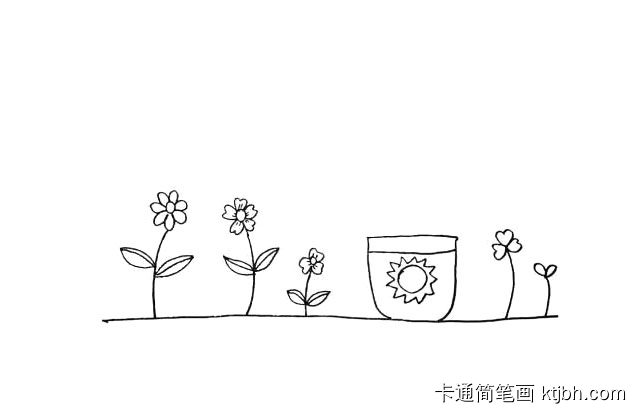 步骤10：画一个小太阳装饰一下花盆。