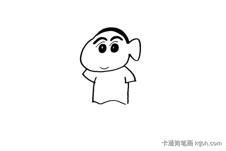 步骤6：我们来把他的衣服画出来.他穿的是一件短袖。