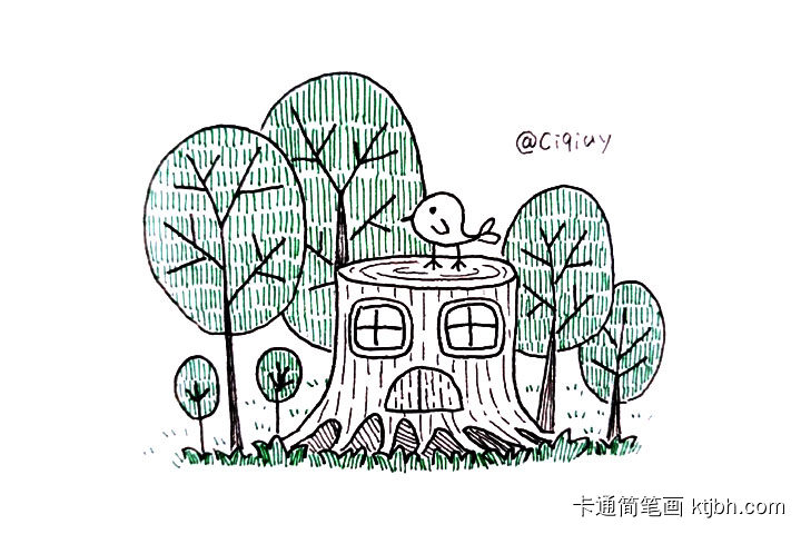 树桩风景简笔画教程